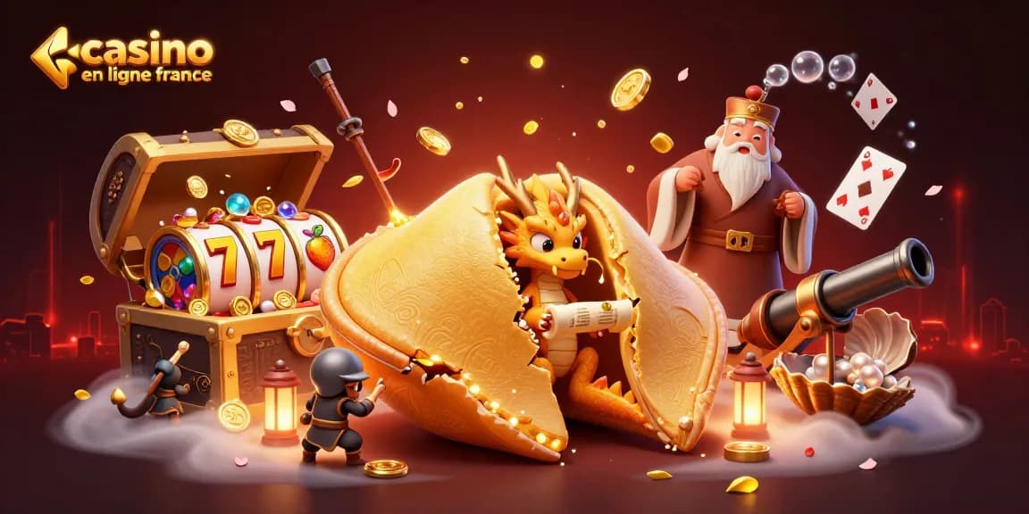 Illustration fascinante de casino en ligne France avec dragon sage et éléments de jeu