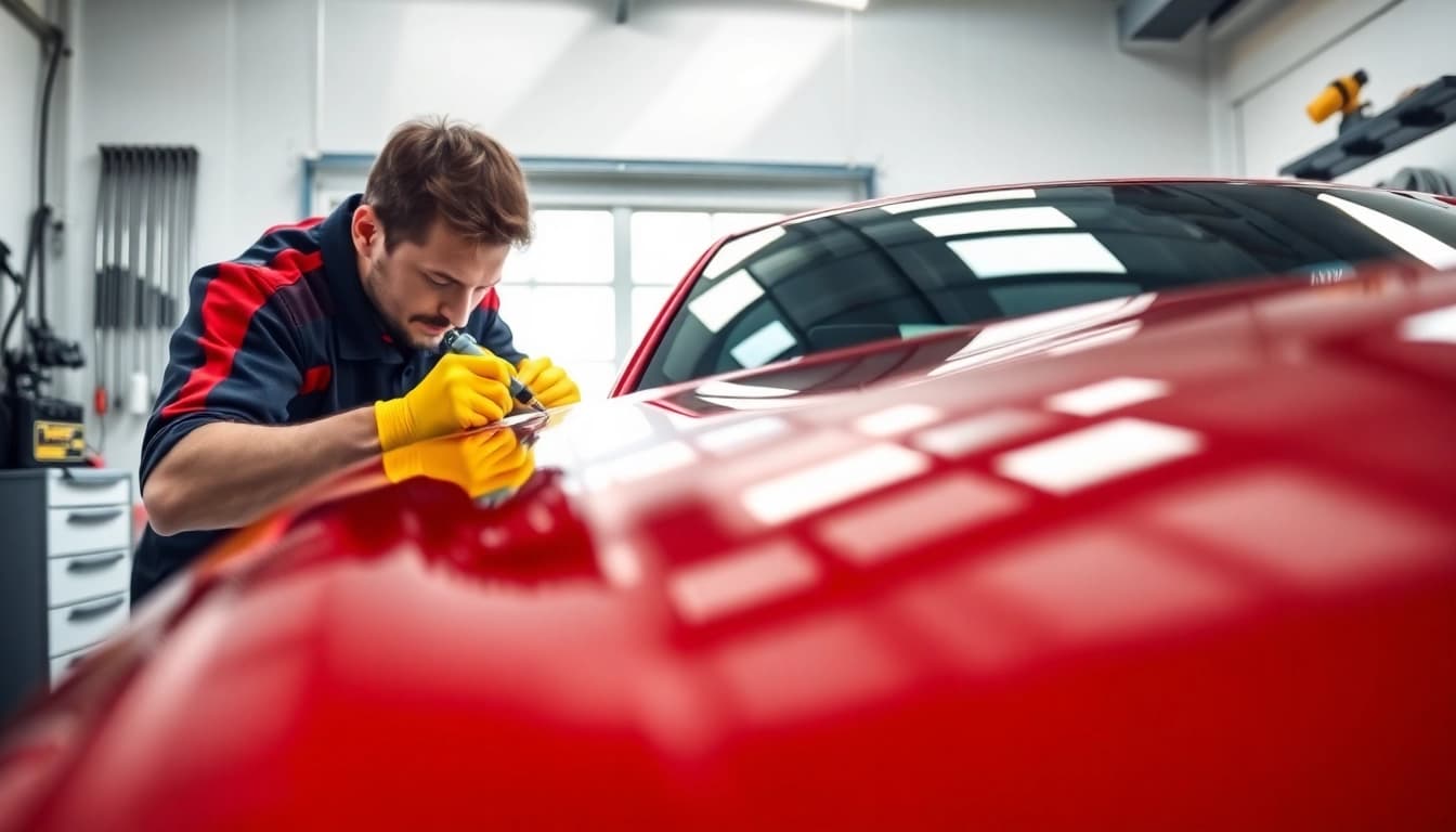 Applying salt protection ceramic coating to a luxury car, highlighting precision and care.