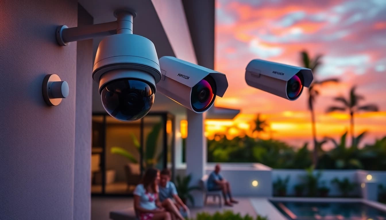 Cámaras de seguridad Hikvision vigilando una casa familiar en Guanacaste.