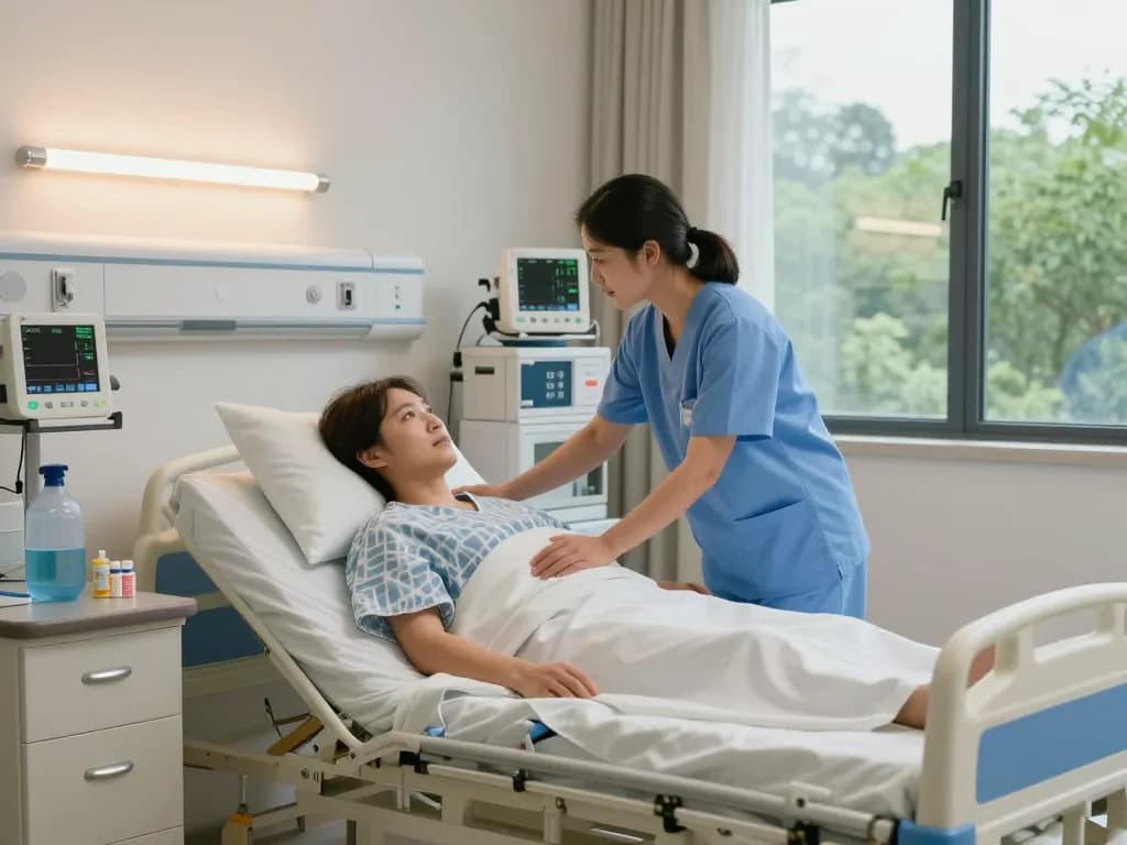 High-quality giường bệnh nhân in a hospital room with a caregiver ensuring patient comfort.