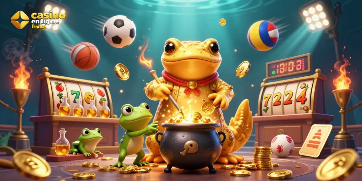 Illustration captivante d'un alchimiste salamandre en or dans un laboratoire, évoquant le casino en ligne France avec des éléments de jeu colorés.