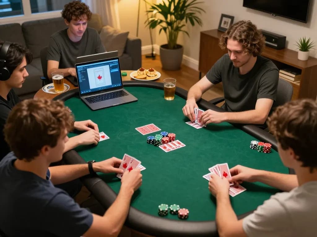 Engaging home poker game illustrating online casinos in Canada reddit, showcasing strategic gameplay.
