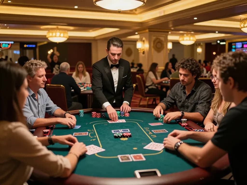Sunwinapk features an exciting poker game with active players and a professional dealer in a luxurious casino setting