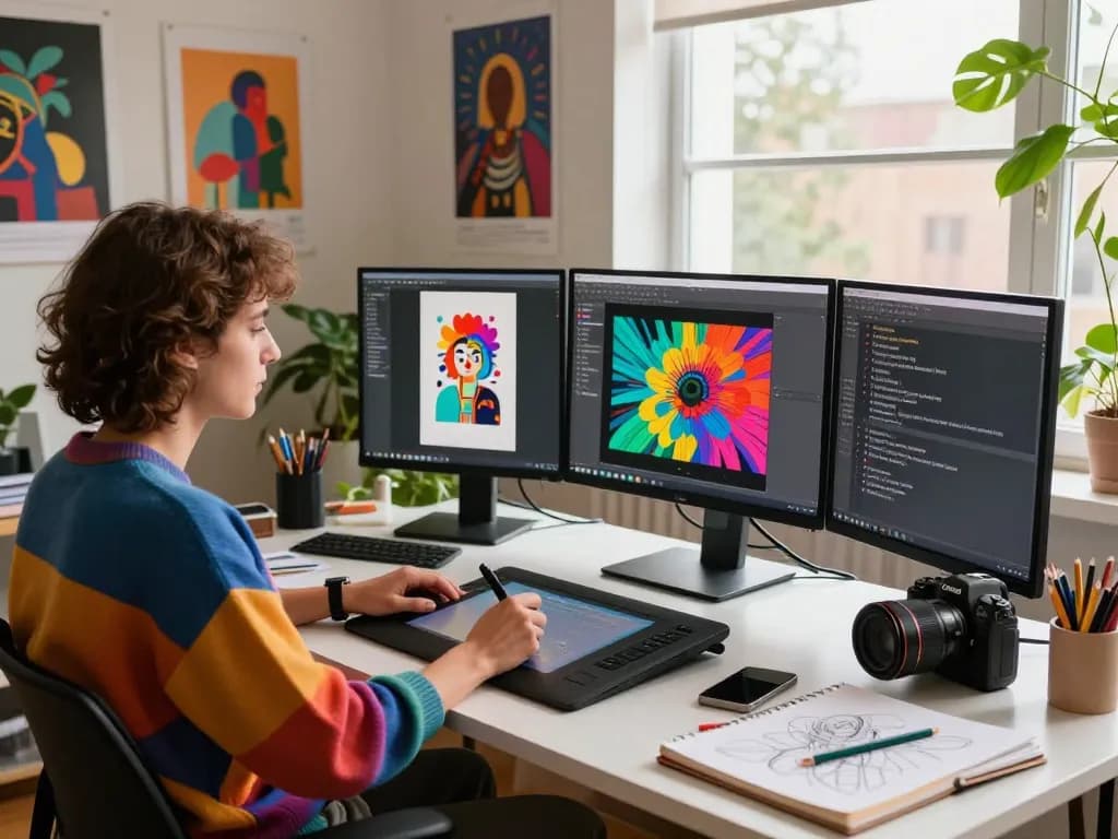 Transform image to prompt ai effortlessly in a vibrant creative workspace.