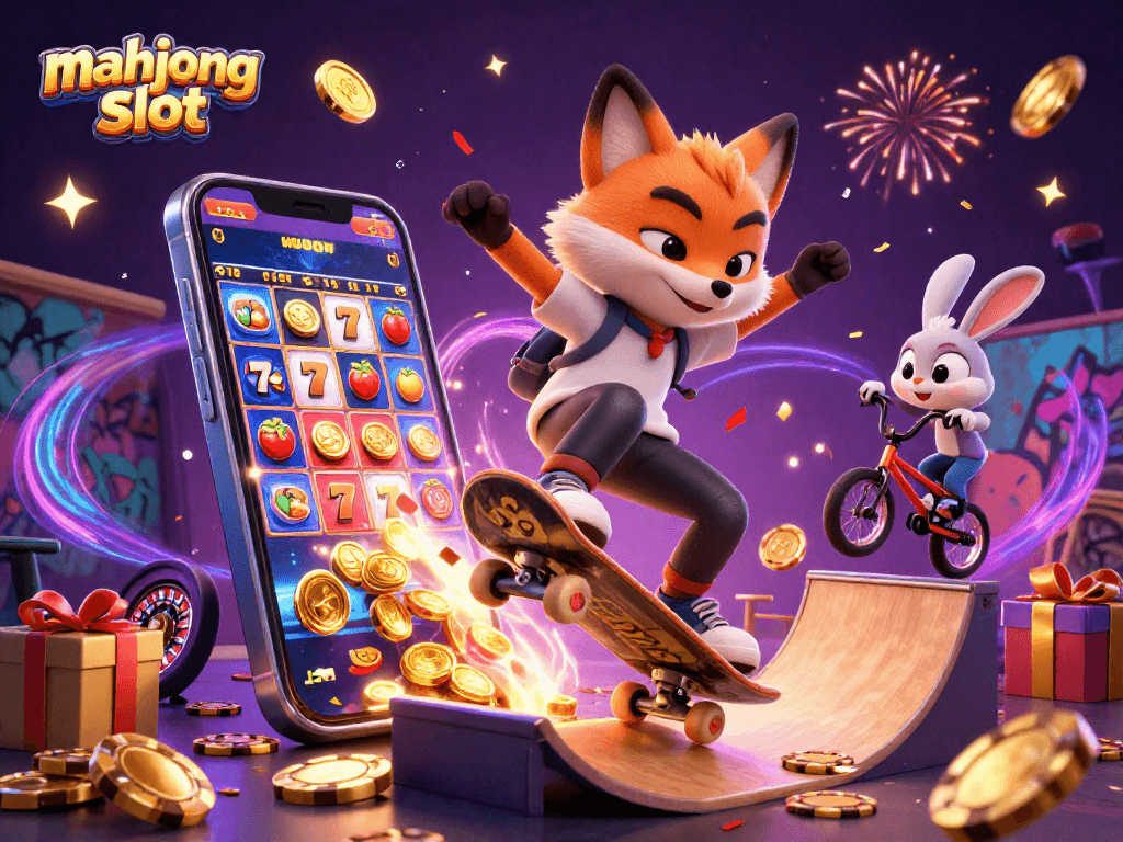 Engage with the thrilling mahjong slot experience in a vibrant, playful 3D casino scene.