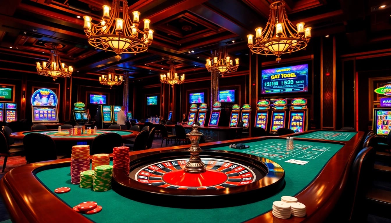 Experience the thrill of gta togel with vibrant poker chips and a spinning roulette wheel.