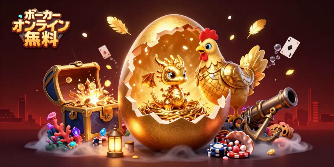 ポーカー オンライン 無料で楽しめるポーカーチップとドラゴンのイラストが描かれたアートワーク