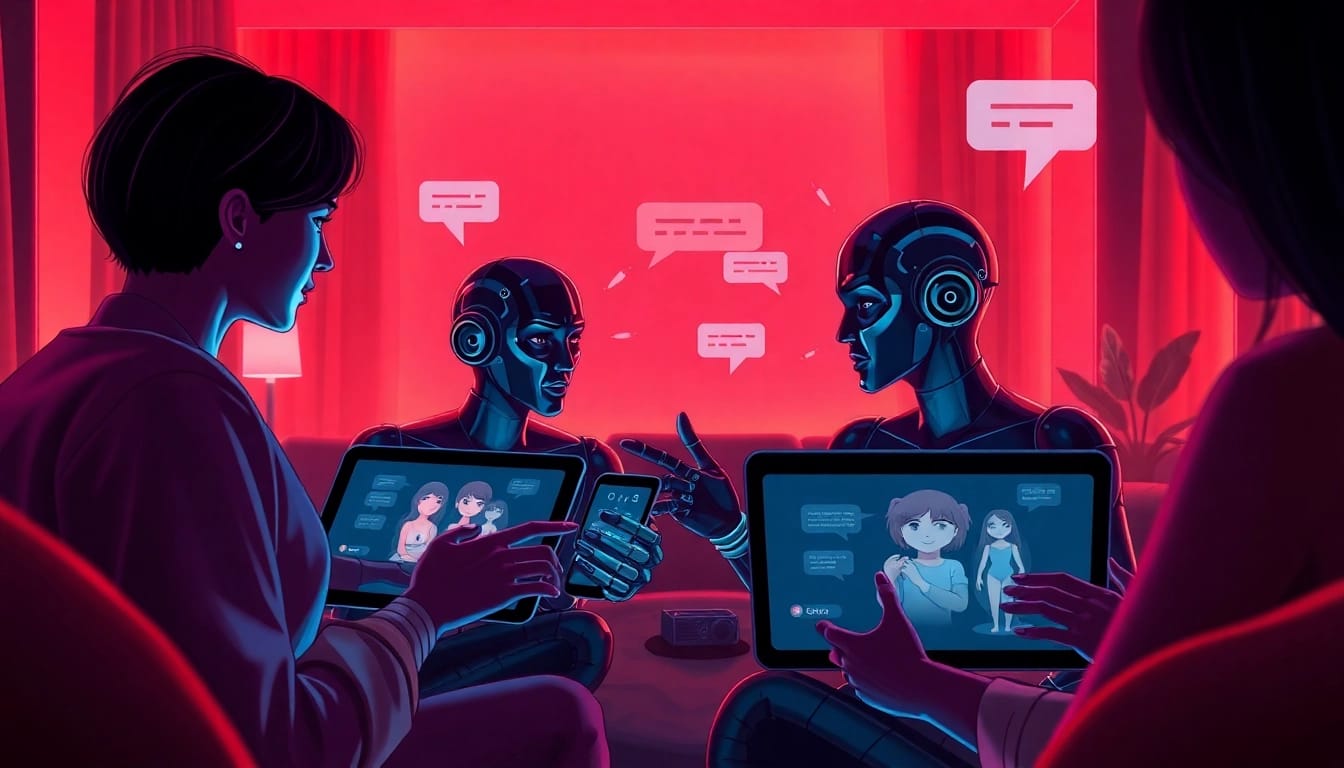Engaging scene illustrating users interacting with innovative nsfw ai chatbots in a cozy digital environment.