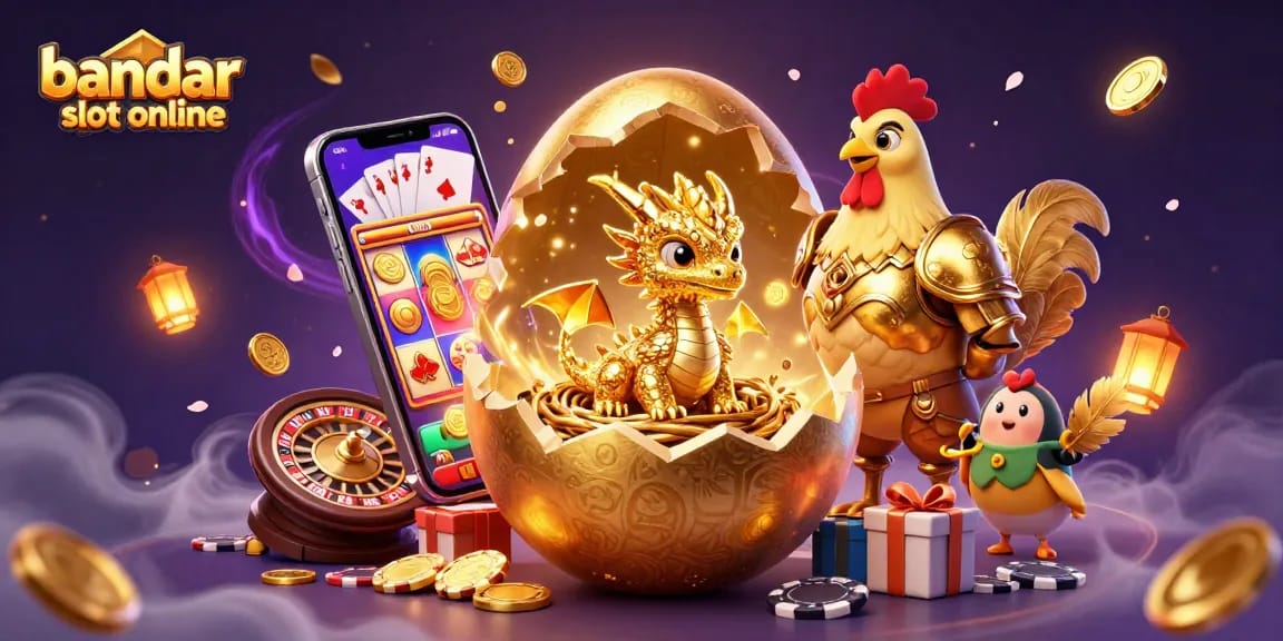 Experience excitement at bandar slot online with a dragon guarding treasures amidst vibrant game elements.