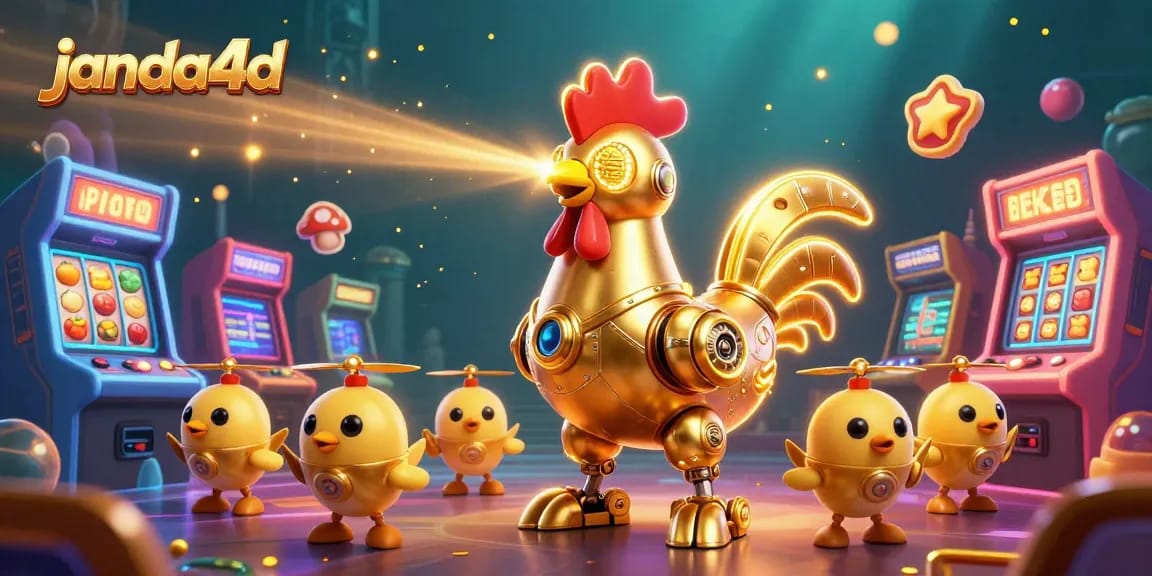 Mainkan slot di janda4d dengan robot ayam emas dan permainan arcade 3D yang menyenangkan.