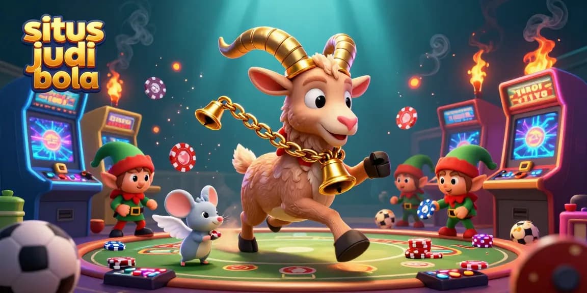 Engage in thrilling sports betting action with situs judi bola in a vibrant casino illustration.