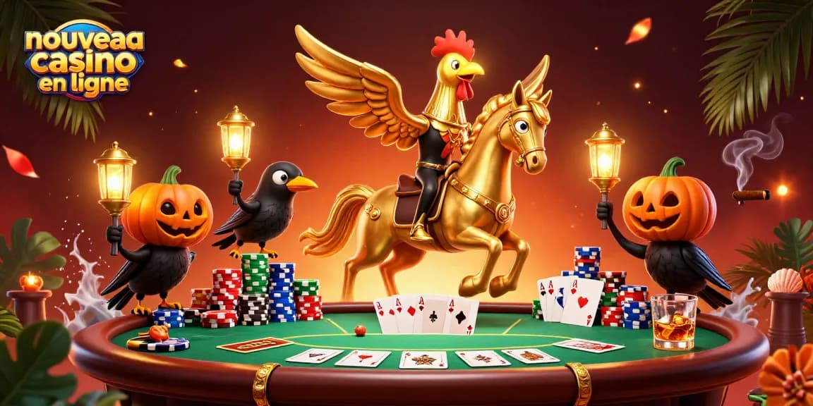 Venez découvrir le nouveau casino en ligne avec un coq doré à travers une illustration animée captivante.