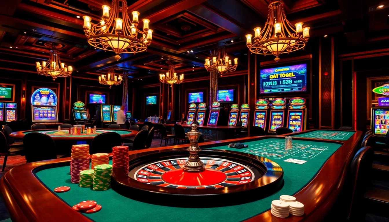 Experience the thrill of gta togel with vibrant poker chips and a spinning roulette wheel.