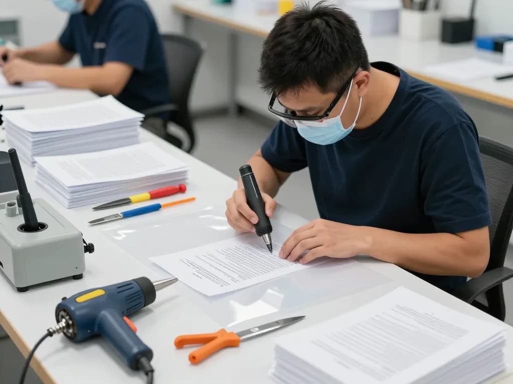 Bóc giấy ép uy tín hà nội service in action, expertly removing plastic from documents without damage.