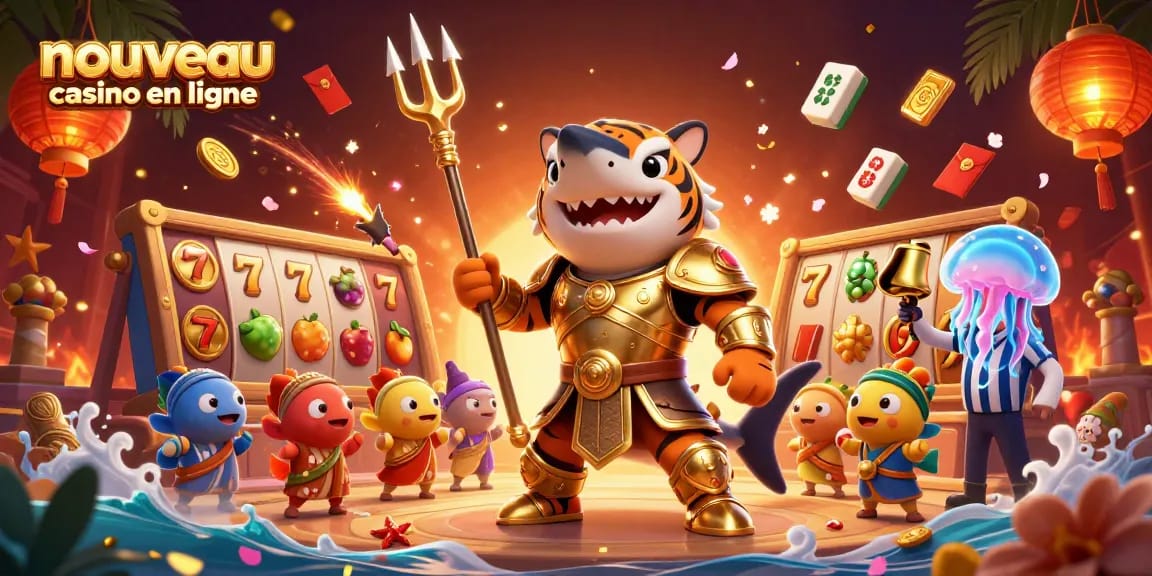 Vivez le frisson d'un nouveau casino en ligne avec un requin tigre en armure gladiateur.