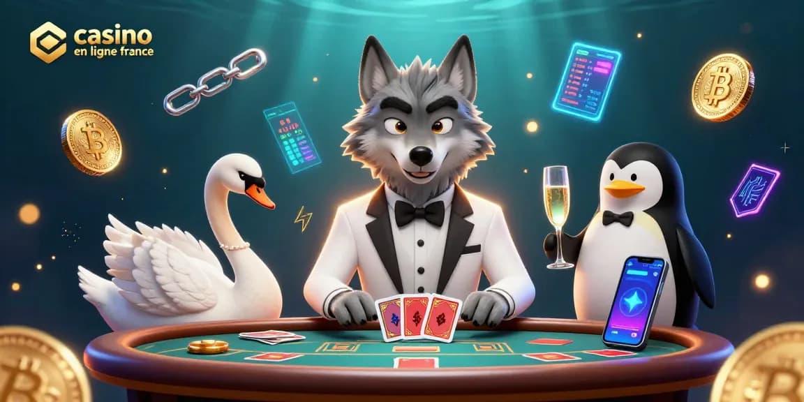 Profitez de l'expérience immersive du casino en ligne France avec un loup élégant au baccarat et un gracieux cygne.