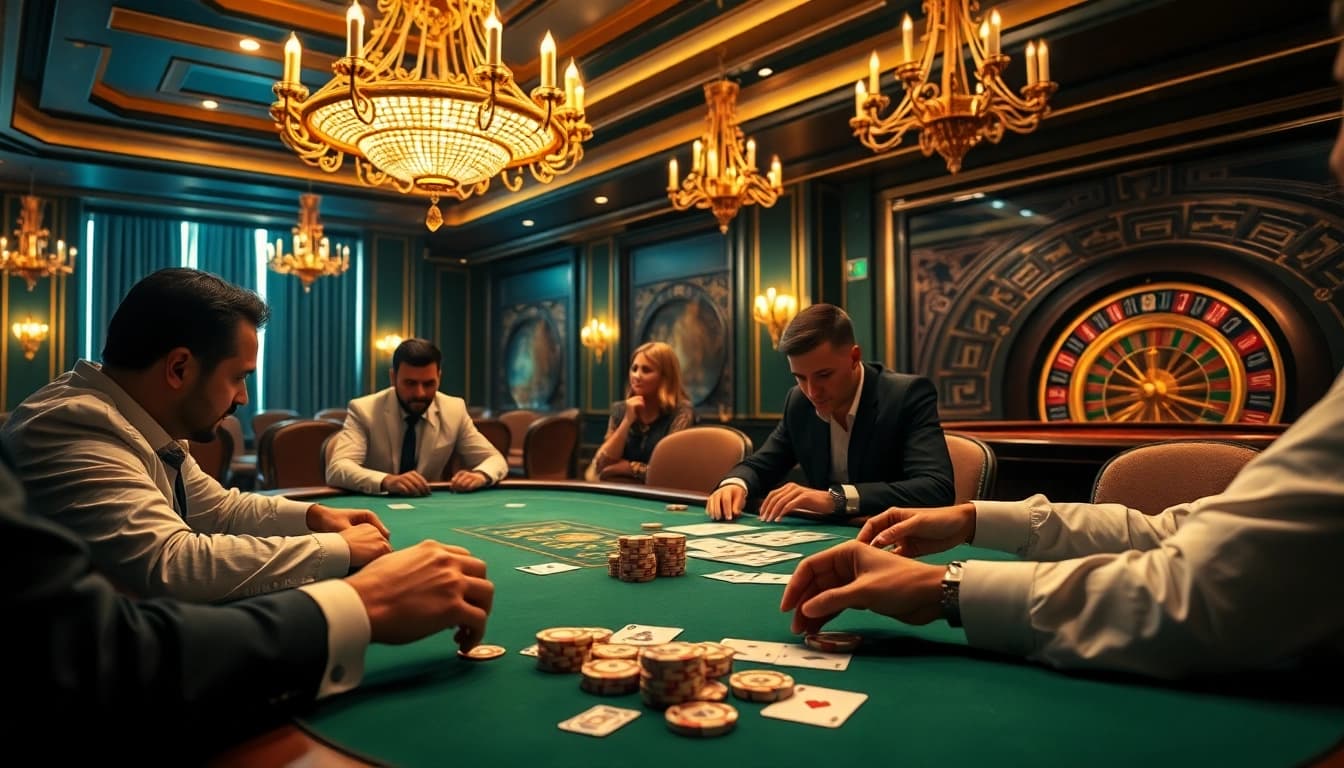 Expérimentez le frisson de meilleure casino en ligne à une table de poker luxueuse remplie de joueurs professionnels.
