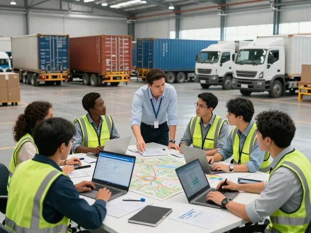 Effiziente Zusammenarbeit im Logistikzentrum einer Transportfirma mit Team von Fachleuten.