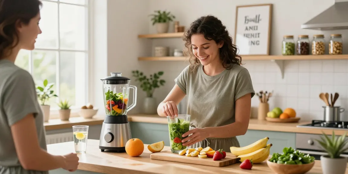 Healthy smoothie preparation with rokok88 lifestyle ingredients in a bright kitchen.