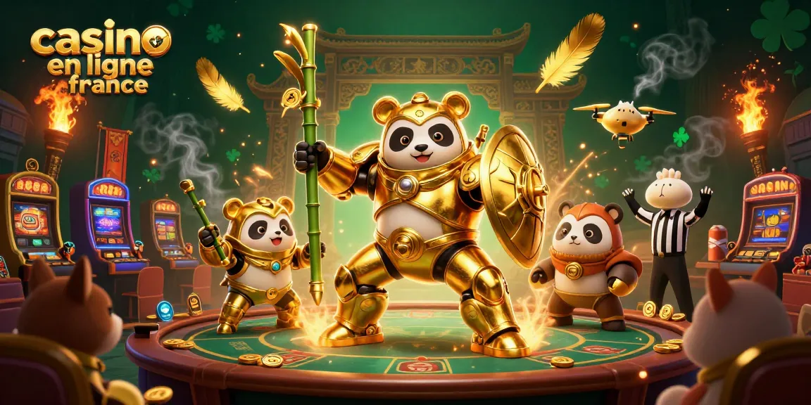 Un combat dynamique dans un casino en ligne France avec un panda robot et des spectateurs animaux.