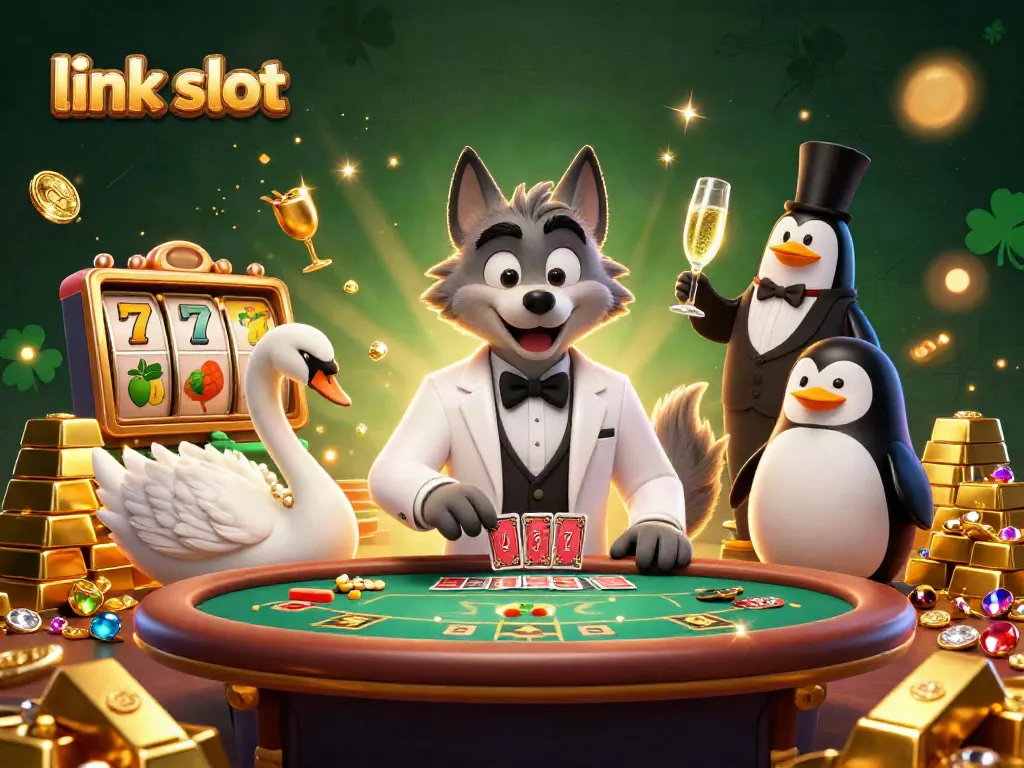 Permainan slot gacor dengan simbol keberuntungan dan karakter kasino yang menghibur.