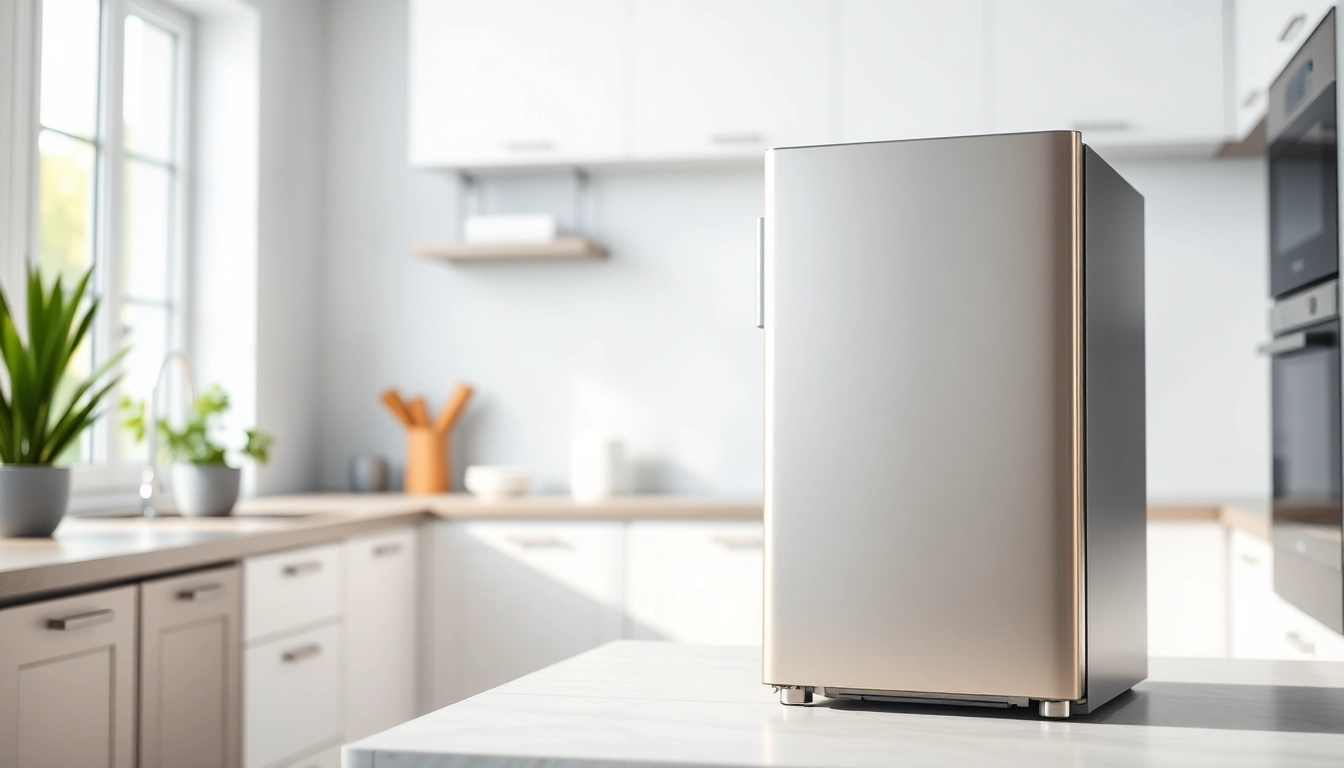 Showcasing an affordable mini fridge and freezer in a modern kitchen, emphasizing sleek design and functionality.