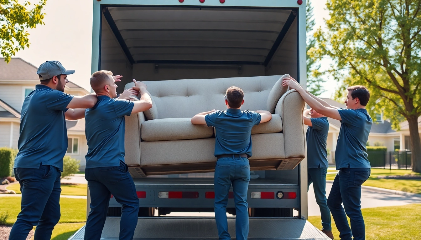 Moving companies edmonton demonstrate teamwork while moving furniture during a residential relocation.