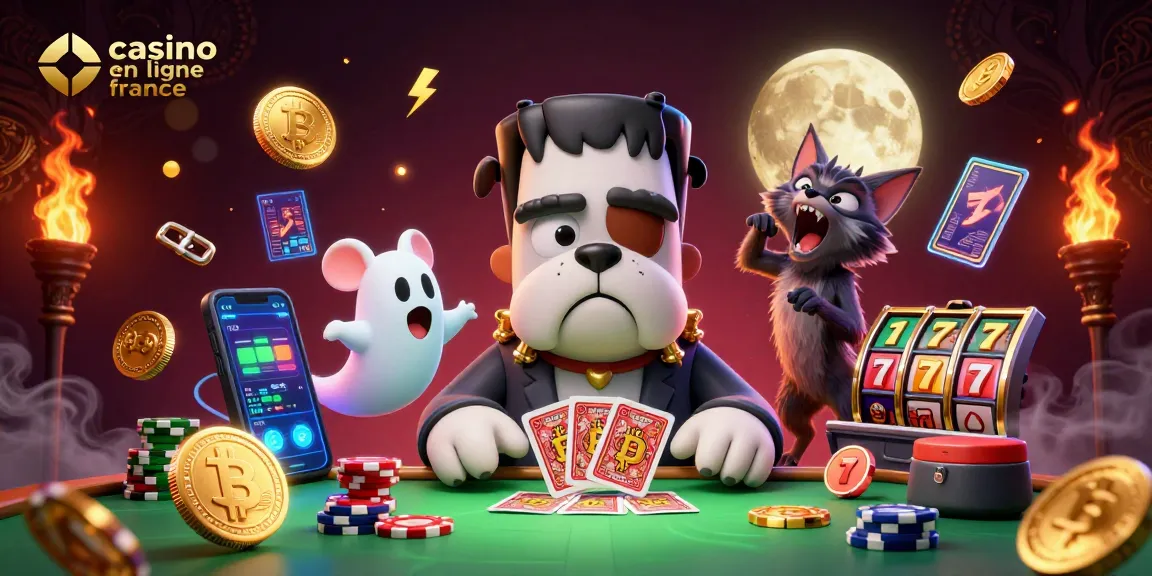 Le bulldog Frankenstein joue aux cartes dans un casino en ligne en France avec des éléments de jeu fascinants.