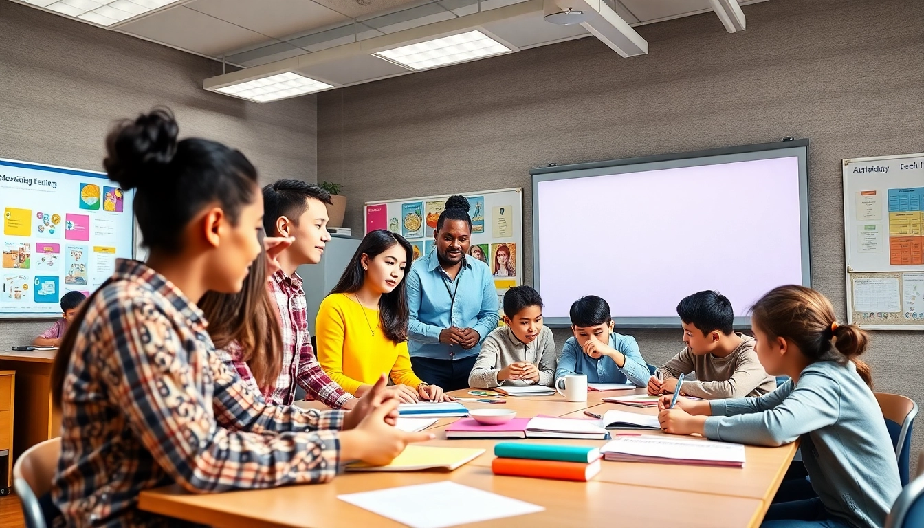 Fostering Education in a lively classroom with diverse students engaged in collaboration.