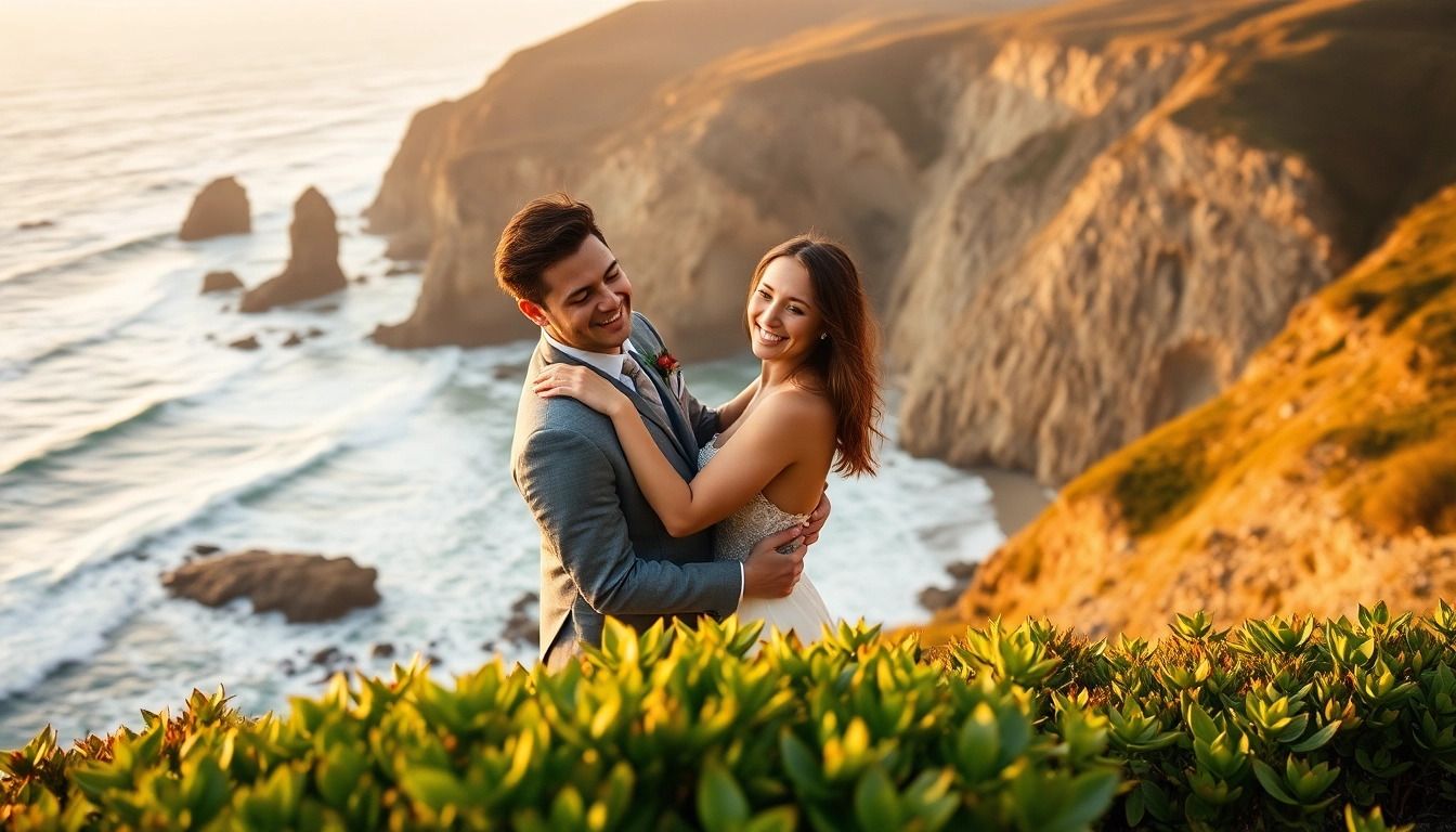 Capture the essence of Big Sur wedding photography, showcasing a couple's intimate moment against stunning cliffs.