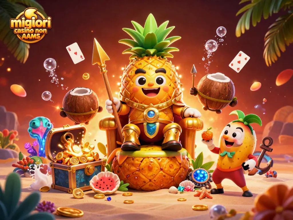 Gioca nei migliori casino non AAMS con il re ananas e i suoi scudieri in questo vivace scenario tropicale.