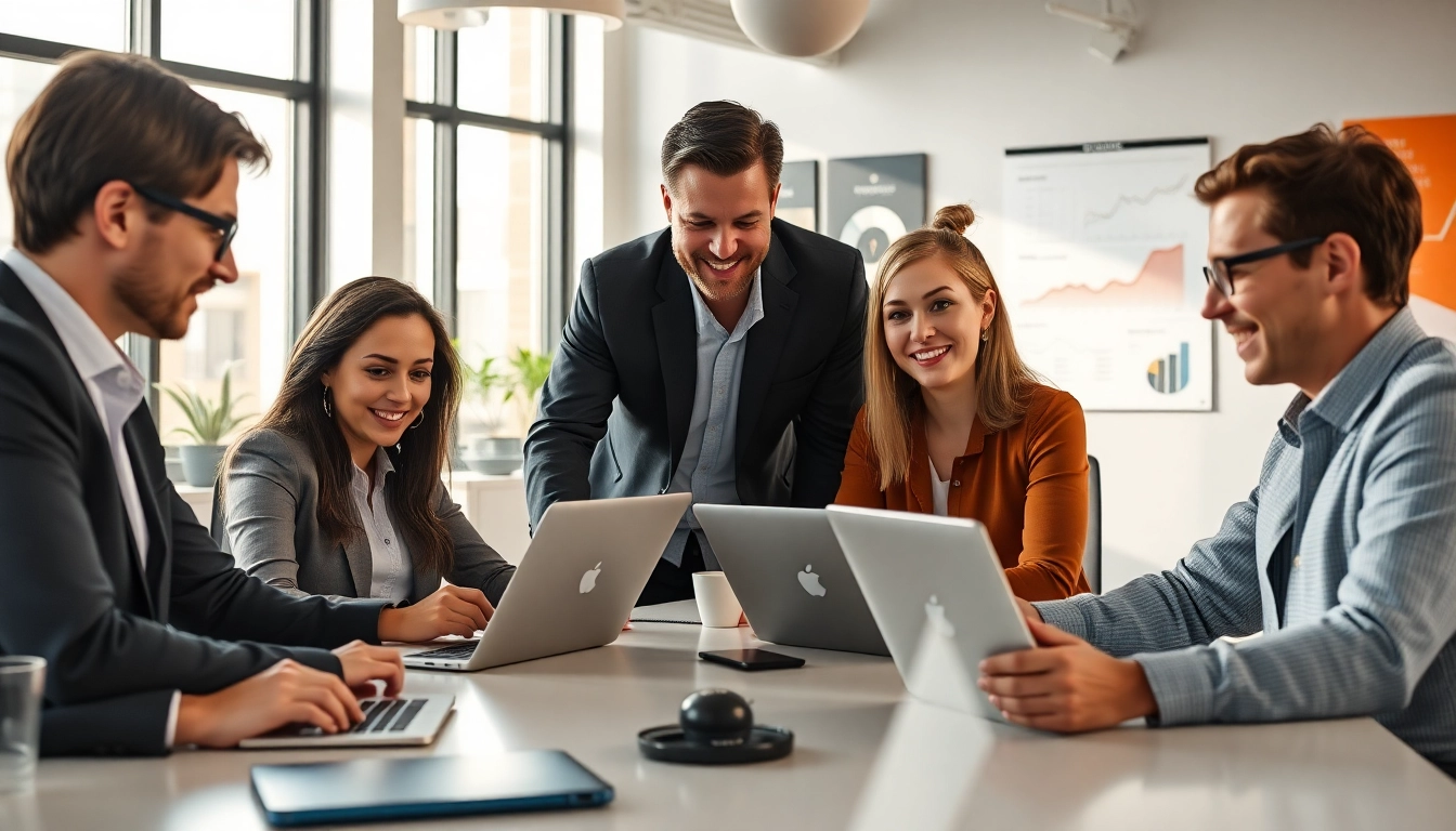 Engaging workplace scene illustrating professionals using hubspot free tools effectively.