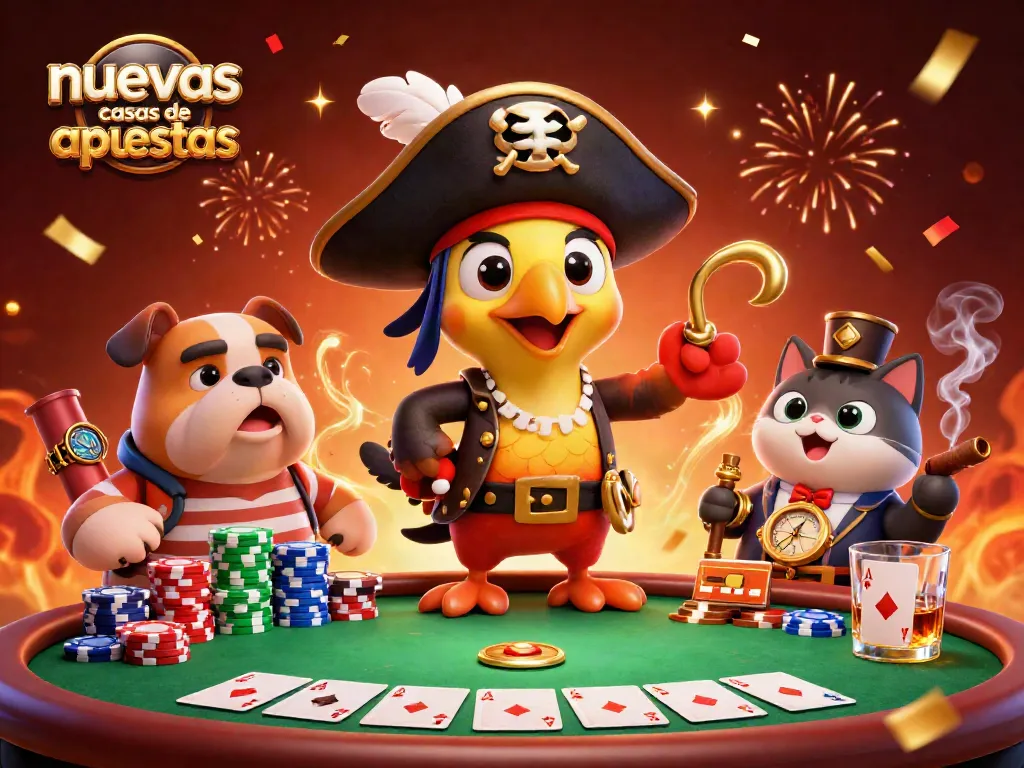 Accede a las nuevas casas de apuestas en un vibrante ambiente de casino con personajes interactuando.