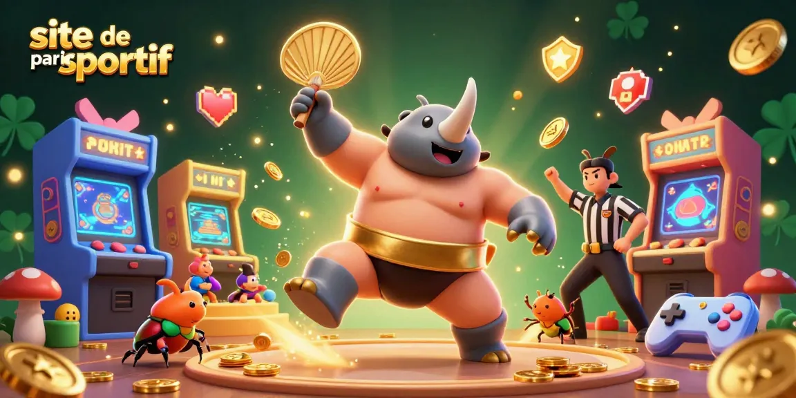 Plongez dans l’univers du site de paris sportif avec le sumo rhinocéros, les pièces d'or volantes et l'énergie des machines à sous.