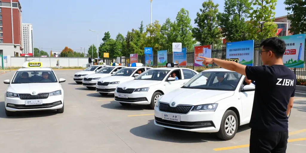 Învățător și cursanți la autoșcoală în Chișinău, în acțiune cu mașini Skoda moderne.