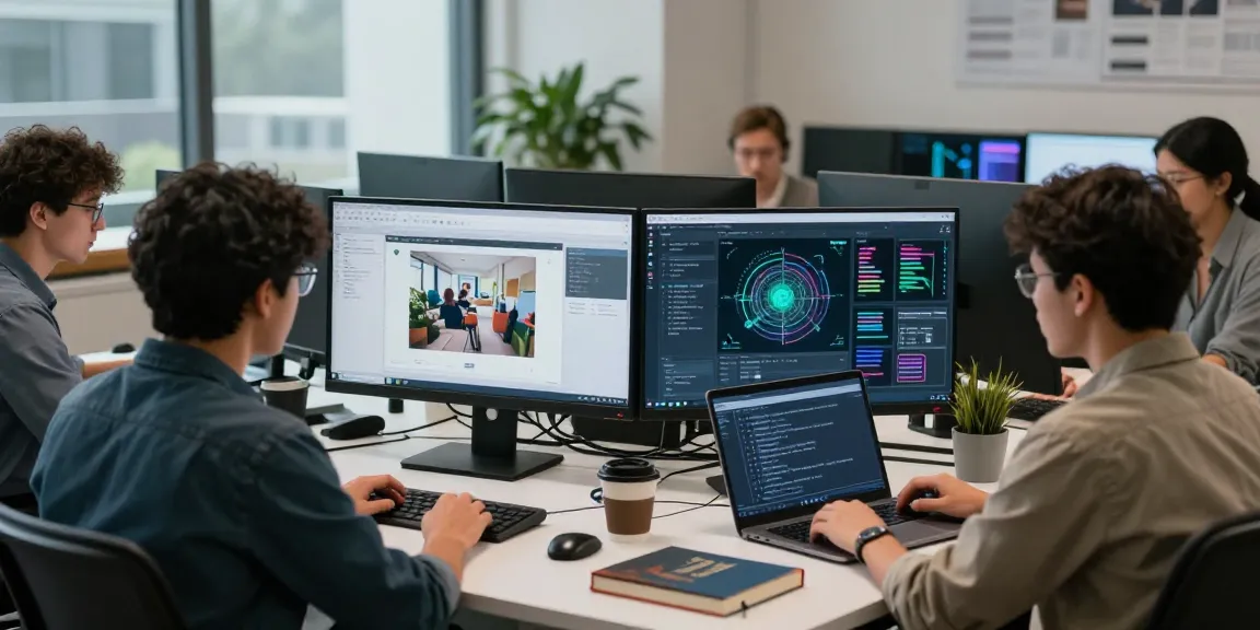 Detect AI image analysis in a modern tech workspace with team collaboration
