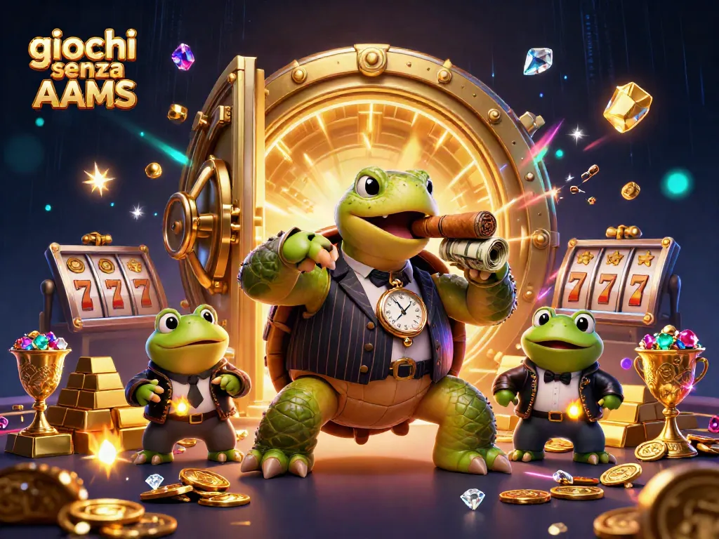 Scopri i giochi senza AAMS con una slot machine e protagonista in un'illustrazione vivace