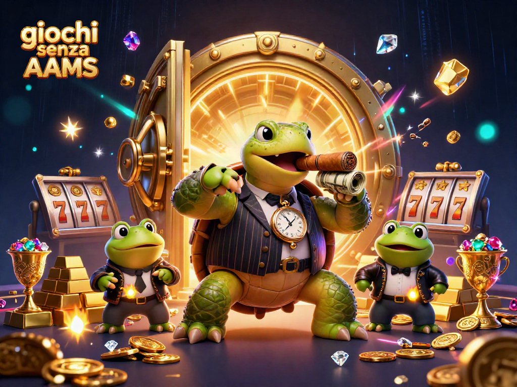 Scopri i giochi senza AAMS con una slot machine e protagonista in un'illustrazione vivace
