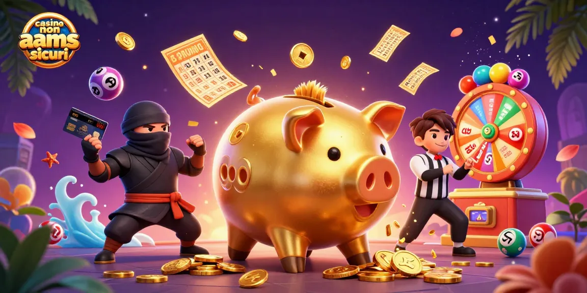 Giocatori nei casino non AAMS sicuri celebrano con un banco pigro che rilascia monete d'oro.