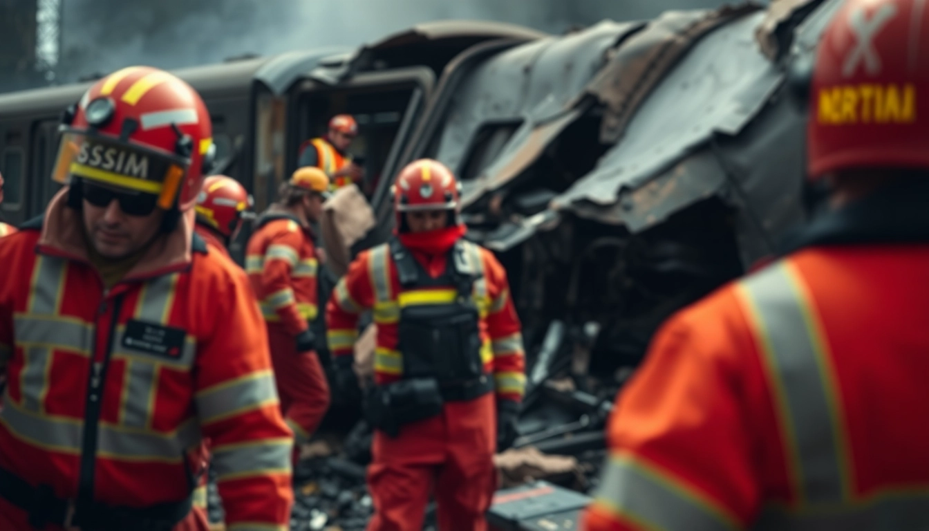 Responders attend to victims at the spain train crash site, showcasing emergency efforts.