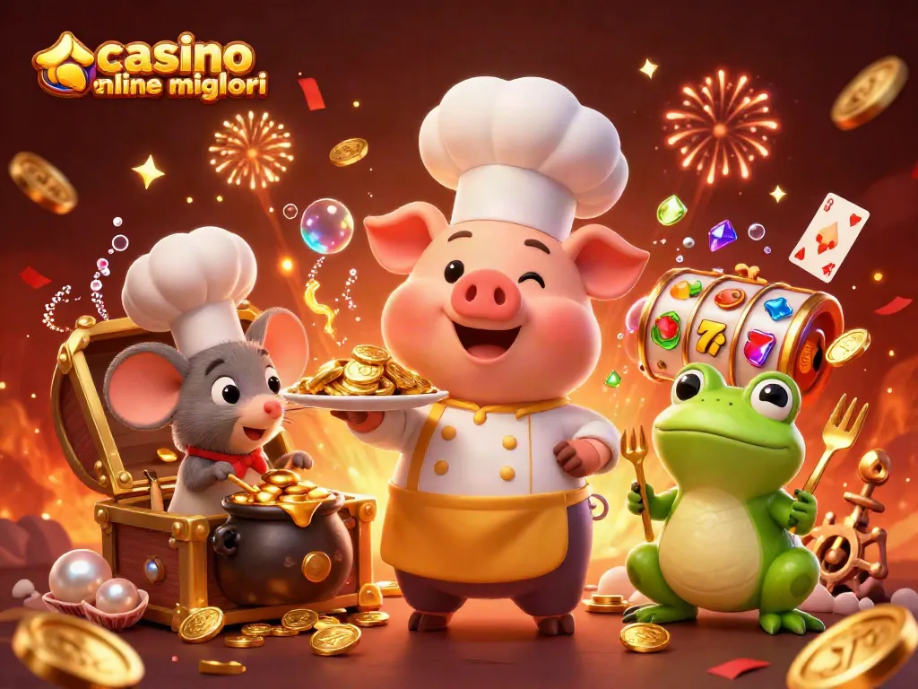 Cattura l'attenzione con i casinò online migliori: il cuoco protagonista serve oro, accanto a simboli vincenti.