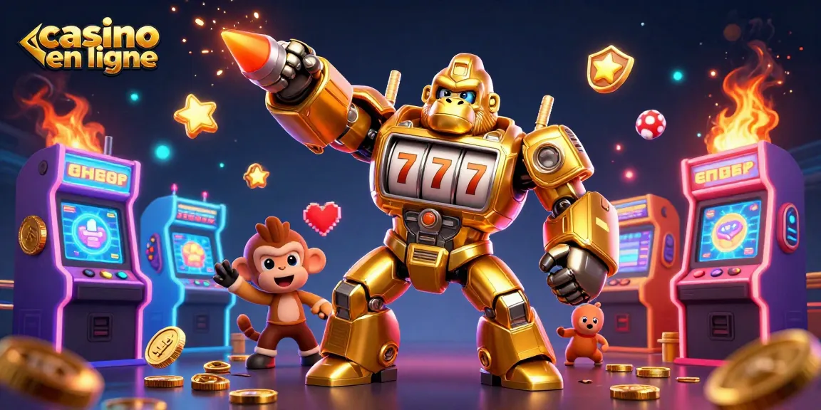 Jouez à un casino en ligne avec un gorille transformateur en or et un pilote singe dans un univers animé.