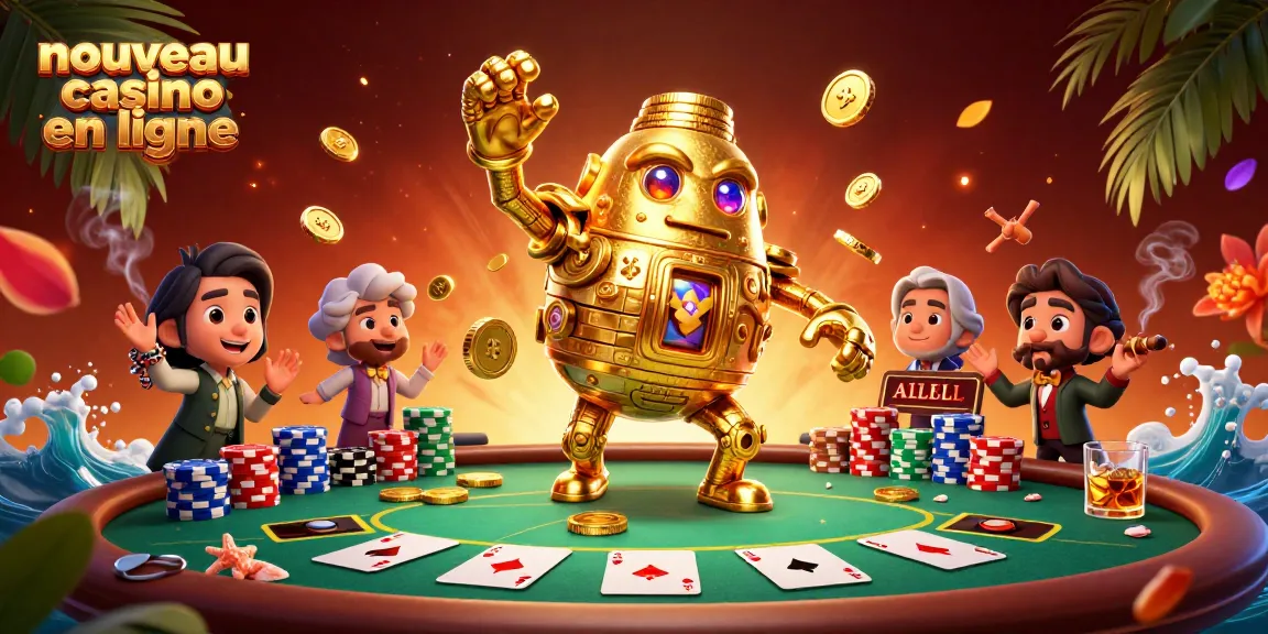 Jouez avec l'excitation du nouveau casino en ligne, entouré de jetons de poker colorés et d'un golem doré.