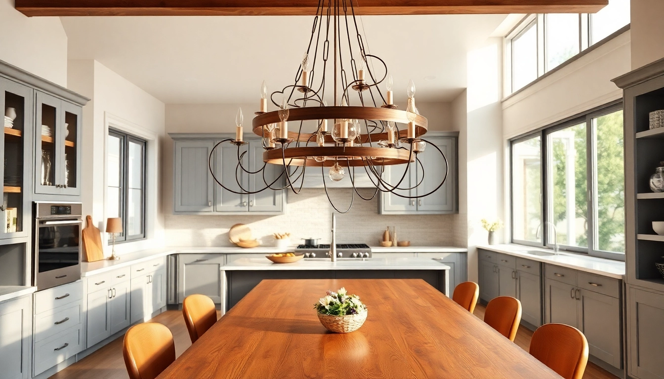 Illuminate your kitchen with a stunning island chandelier, combining elegance and modern design elements.