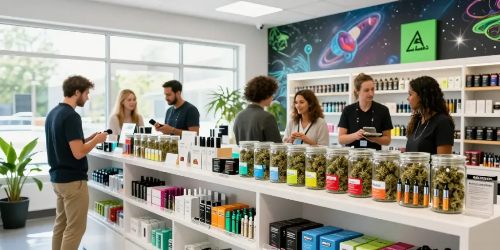 Alien Labs premium cannabis products displayed in a modern dispensary.