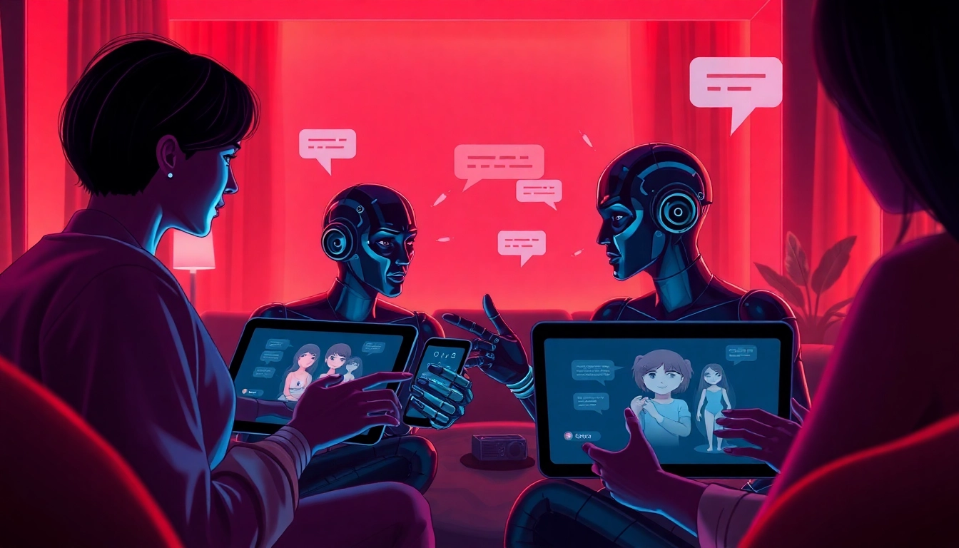Engaging scene illustrating users interacting with innovative nsfw ai chatbots in a cozy digital environment.