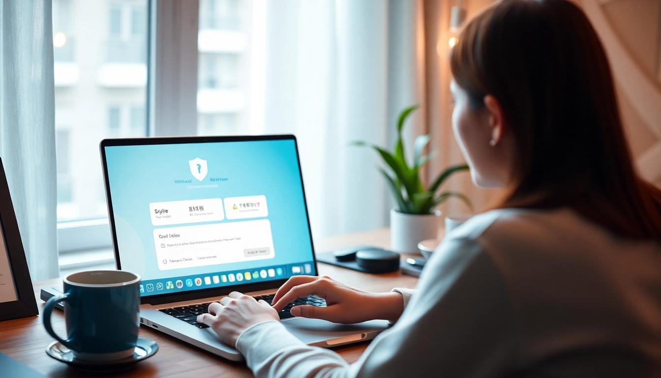 温馨氛围中的笔记本电脑上显示的快连下载 VPN 应用界面