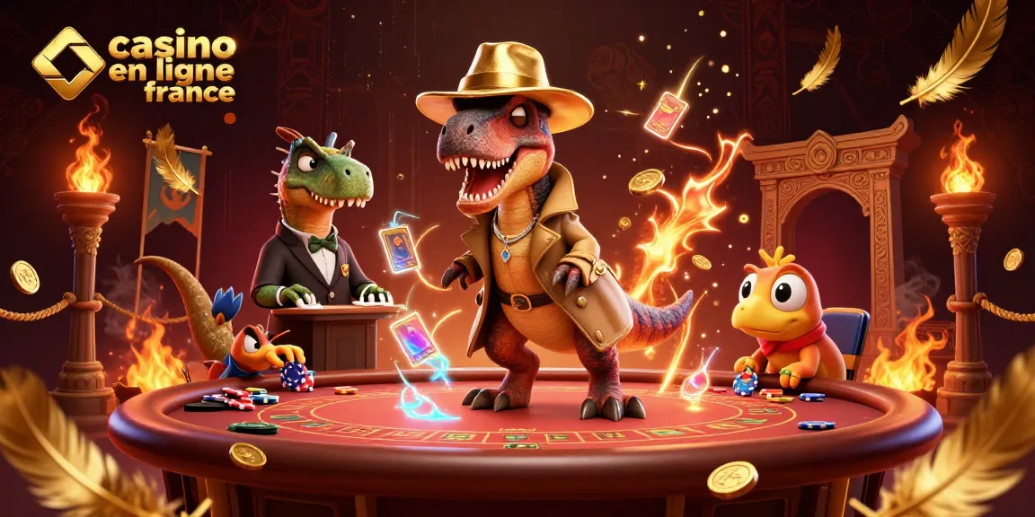 Représentation 3D captivante d'un velociraptor dans un casino en ligne France, avec des éléments de jeu animés.