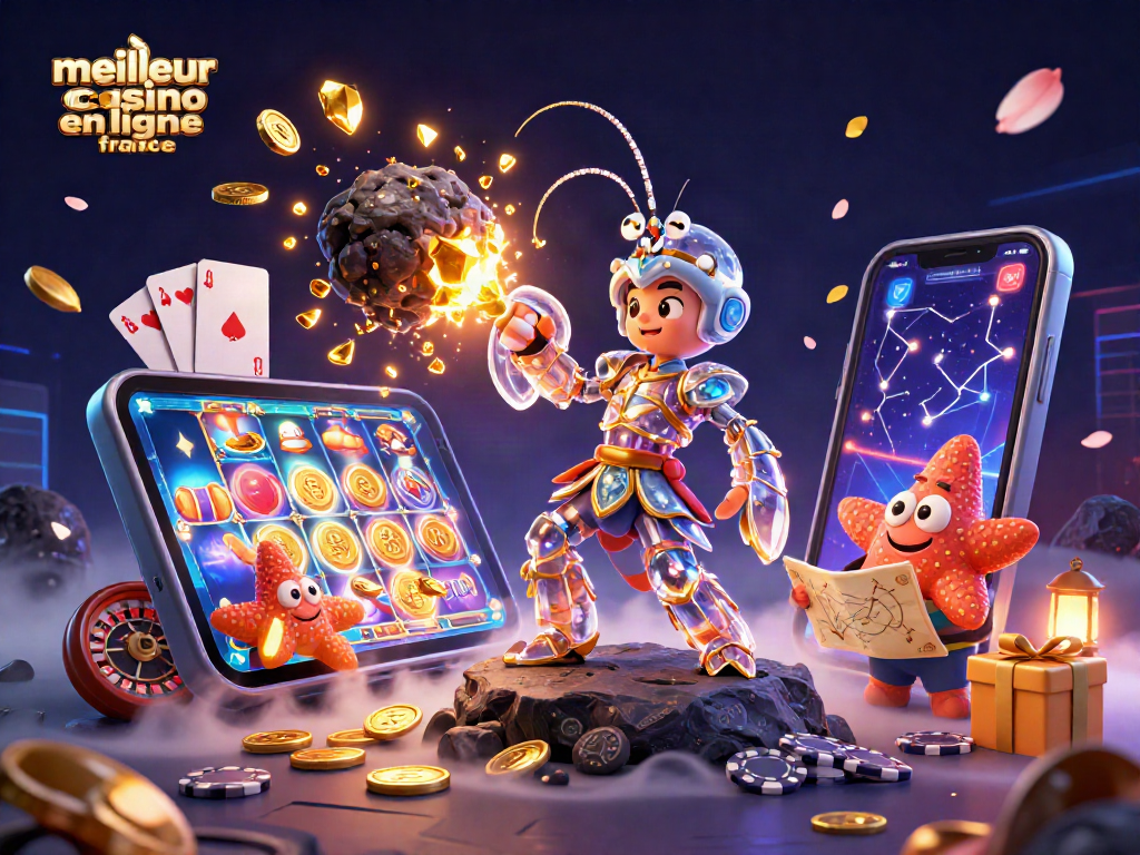 Illustration de jeu de casino en ligne avec "meilleur casino en ligne France", mettant en vedette des personnages et éléments dynamiques.