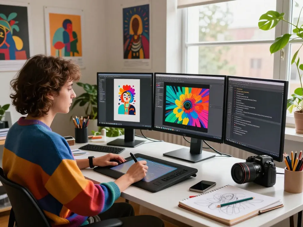 Transform image to prompt ai effortlessly in a vibrant creative workspace.